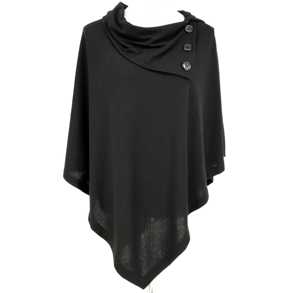 Curations Caravan Poncho Sweater Womens XS Black Cape Cowl Neck Buttons Gorpcore